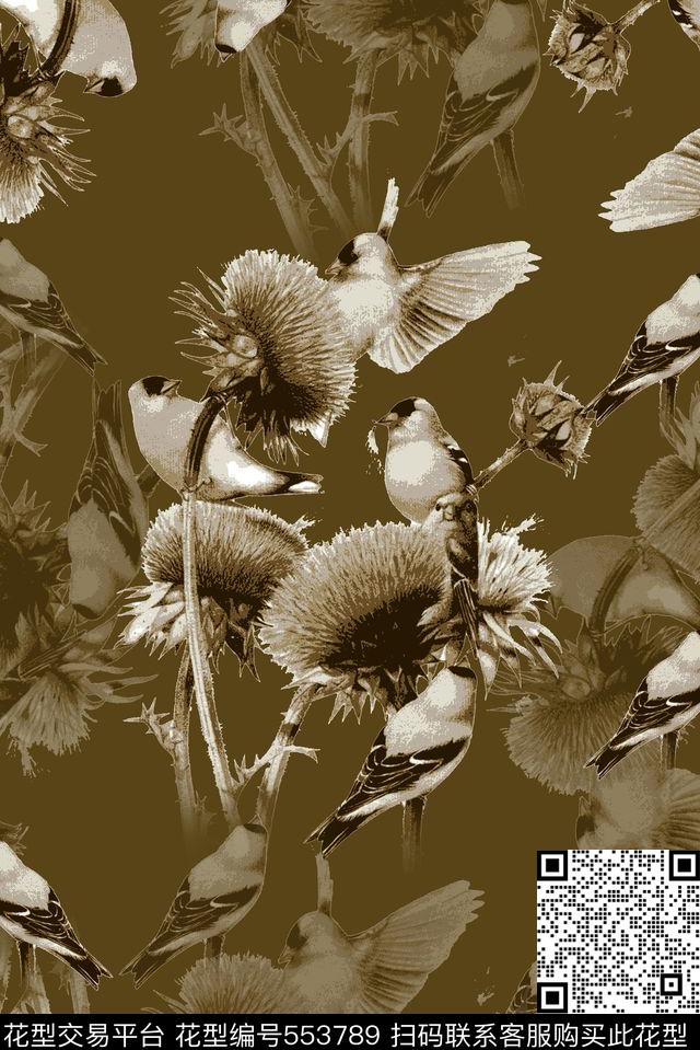 抽象男装图案手绘花鸟男装羽绒服图案数码印花华亿平台下载（图片编号: 553789） - 瓦栏（Walan）