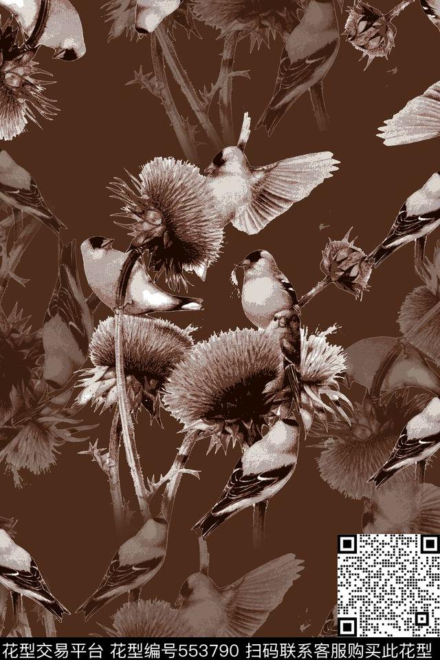 抽象男装图案手绘花鸟男装羽绒服图案数码印花华亿平台下载（图片编号: 553790） - 瓦栏（Walan）