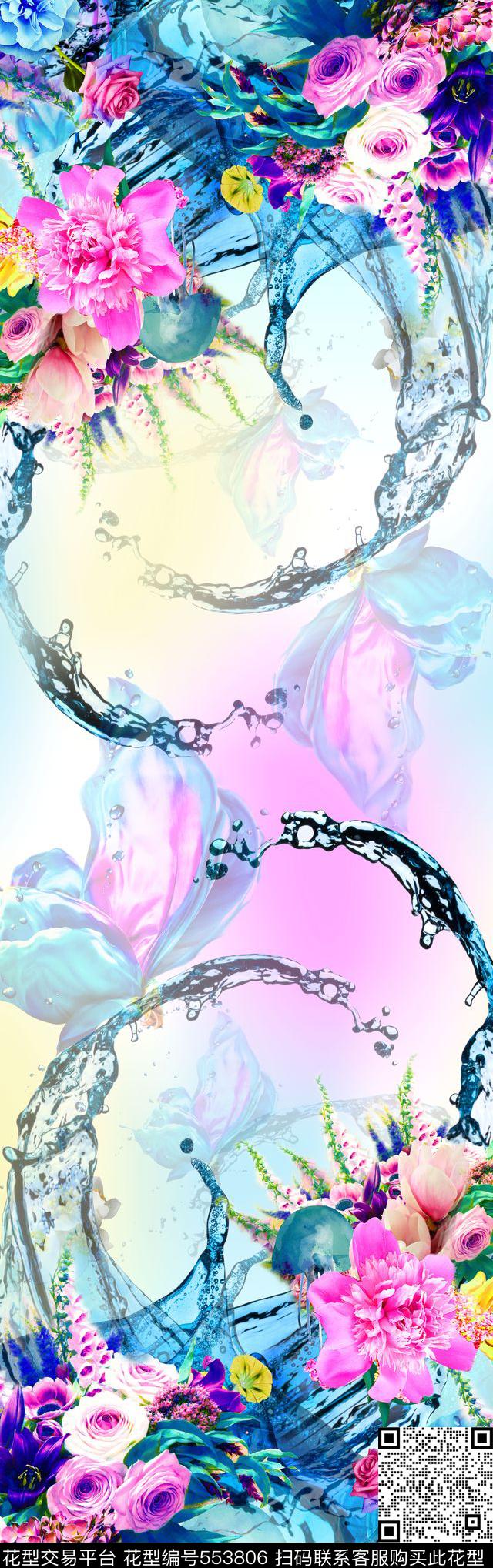 双边定位花卉水影数码印花华亿平台下载（图片编号: 553806） - 瓦栏（Walan）