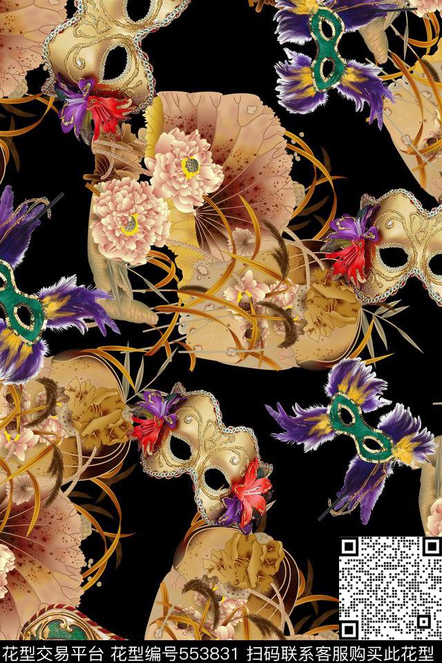 花卉潮流时尚大牌复古花卉荷花数码印花华亿平台下载（图片编号: 553831） - 瓦栏（Walan）