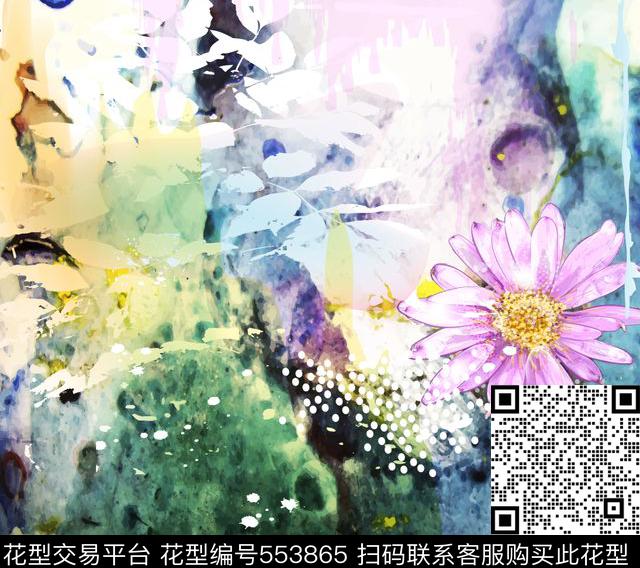 数码印花花卉水墨肌理花卉数码印花华亿平台下载（图片编号: 553865） - 瓦栏（Walan）