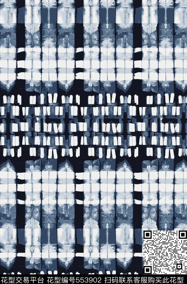 时尚流行中国风蓝印花布扎染效果传统印花华亿平台下载（图片编号: 553902） - 瓦栏（Walan）