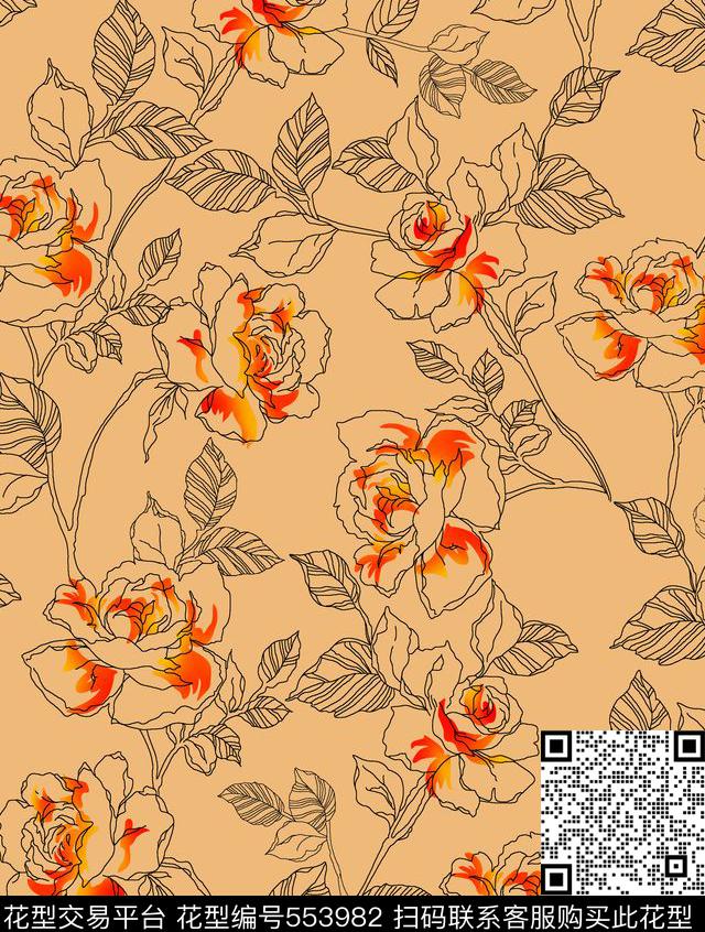 简约玫瑰民族风传统印花华亿平台下载（图片编号: 553982） - 瓦栏（Walan）