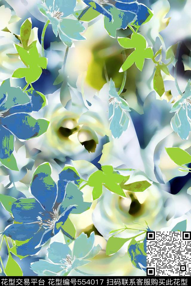 时尚清新女装抽象花朵炫彩动感数码印花华亿平台下载（图片编号: 554017） - 瓦栏（Walan）