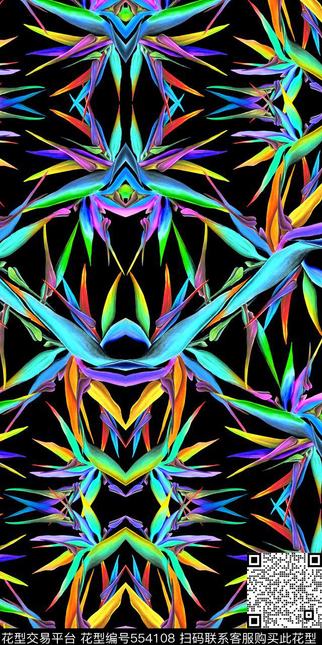 时尚鹤望兰天堂鸟数码印花华亿平台下载（图片编号: 554108） - 瓦栏（Walan）