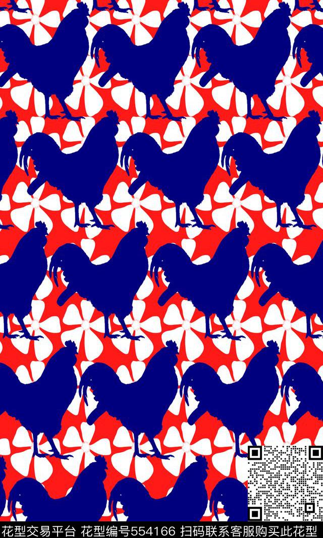 中性风简约花卉公鸡纹样传统印花华亿平台下载（图片编号: 554166） - 瓦栏（Walan）