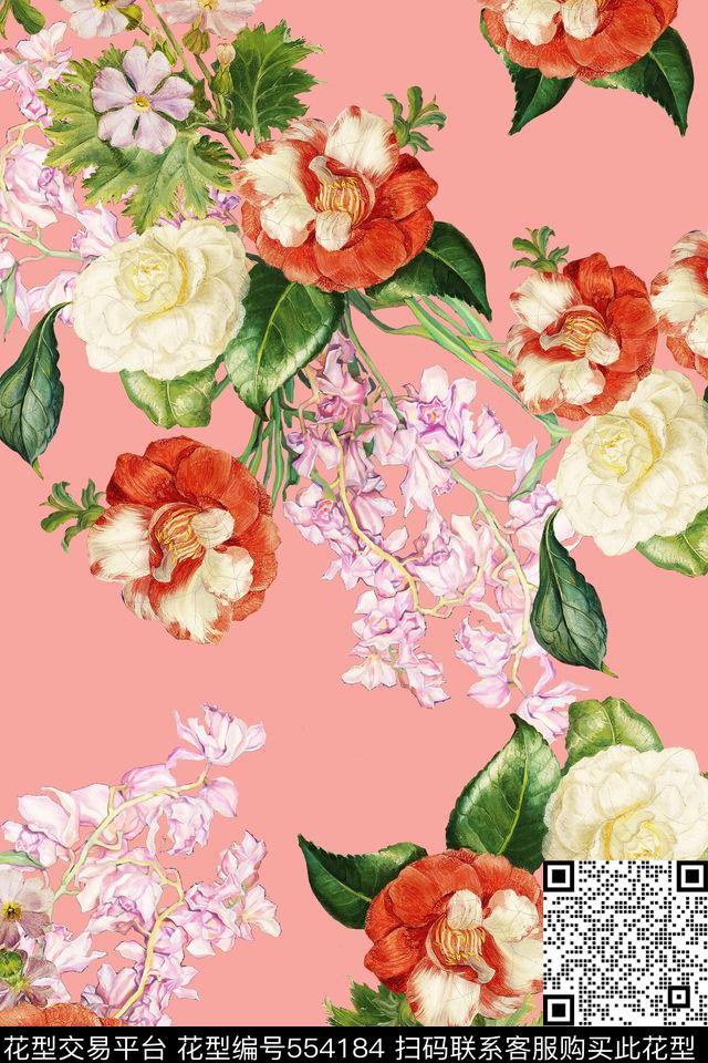 潮流时尚大牌手绘花卉热带叶子数码印花华亿平台下载（图片编号: 554184） - 瓦栏（Walan）