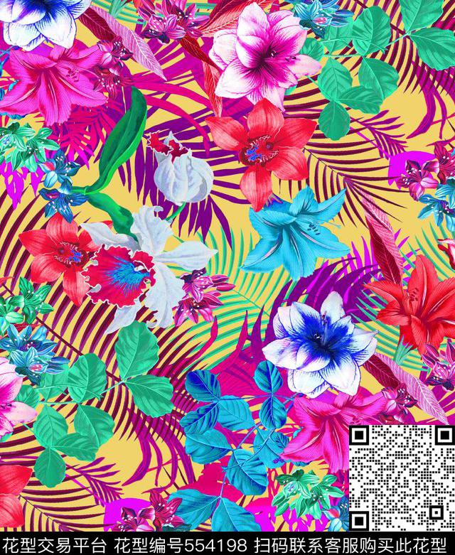 花卉休闲植物叶子花卉数码印花华亿平台下载（图片编号: 554198） - 瓦栏（Walan）