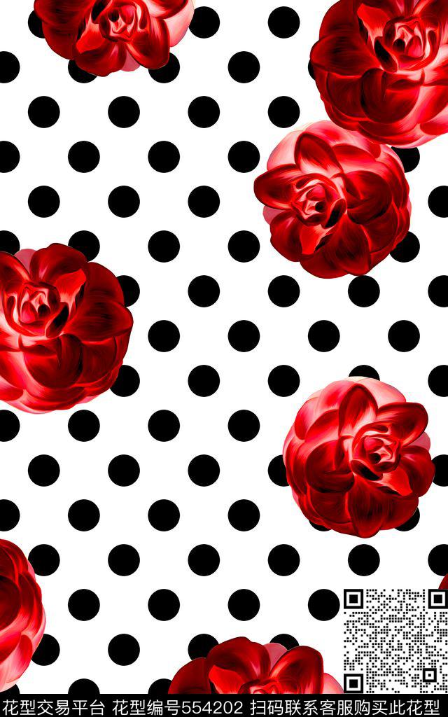 简约花卉波点圆点花朵组合花卉数码印花华亿平台下载（图片编号: 554202） - 瓦栏（Walan）