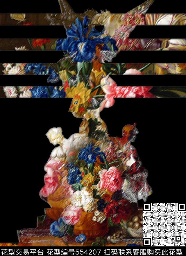 抽象花卉时尚抽象男装定位复古花卉图案数码印花华亿平台下载（图片编号: 554207） - 瓦栏（Walan）