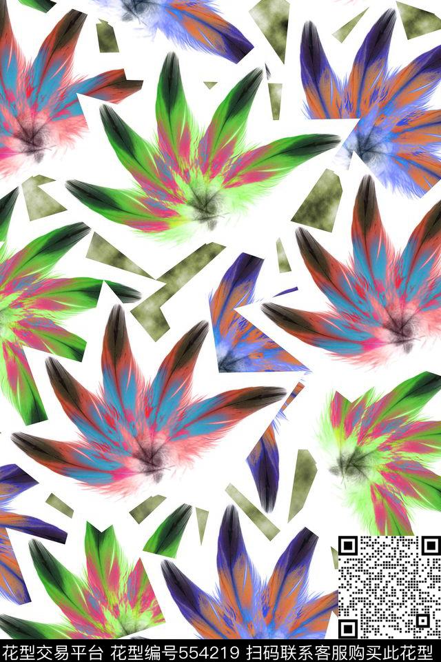 拼接热带风情扇形数码印花华亿平台下载（图片编号: 554219） - 瓦栏（Walan）