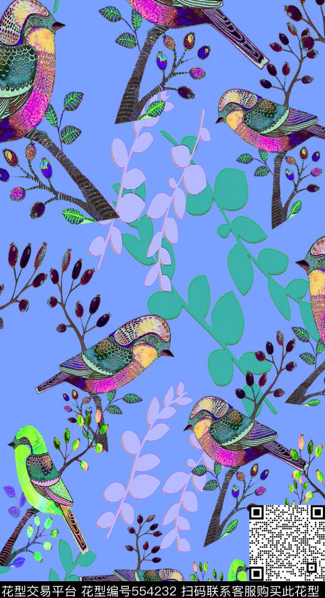 鸟昆虫图案多色花鸟传统印花华亿平台下载（图片编号: 554232） - 瓦栏（Walan）