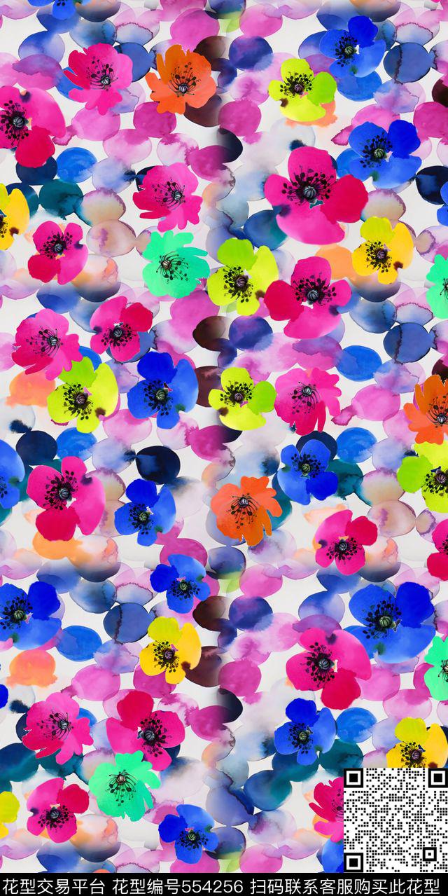 丝绸棉布化纤水彩肌理水彩小花女装裙子连衣裙数码印花华亿平台下载（图片编号: 554256） - 瓦栏（Walan）