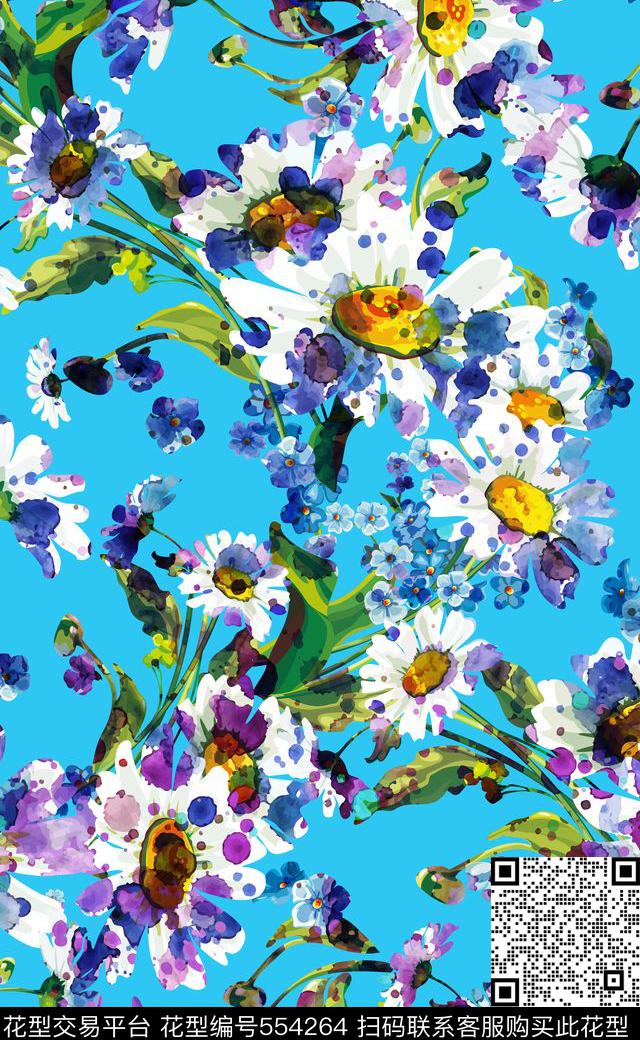 白色大花女装连衣裙数码印花数码印花华亿平台下载（图片编号: 554264） - 瓦栏（Walan）