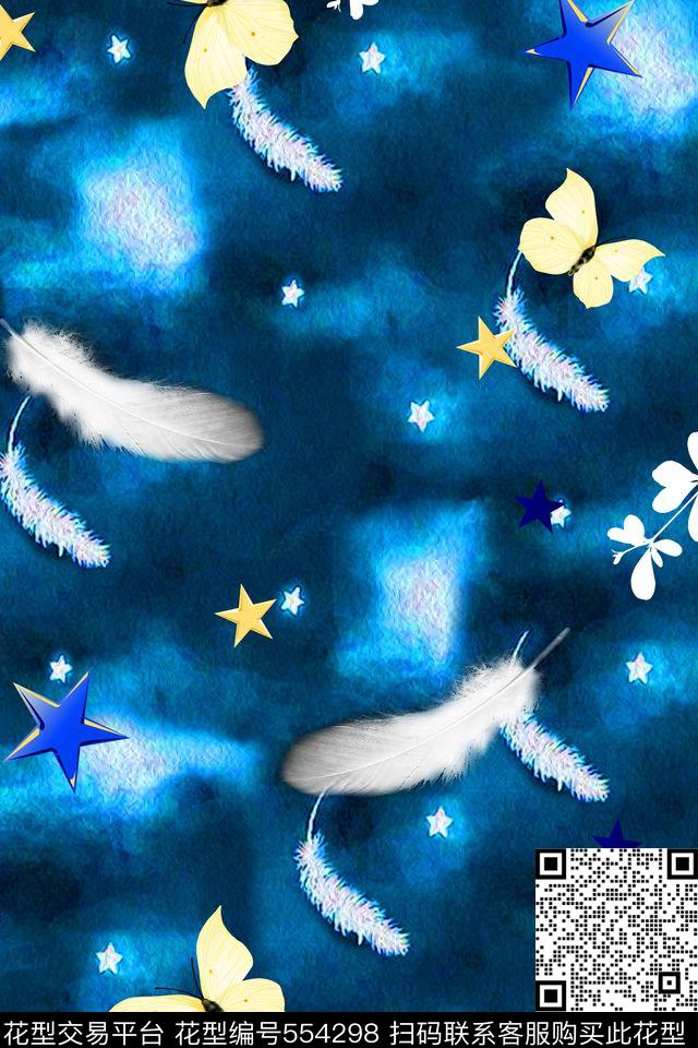 花卉羽毛蝴蝶数码印花华亿平台下载（图片编号: 554298） - 瓦栏（Walan）