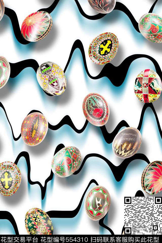 纯色底线条复活节彩蛋数码印花华亿平台下载（图片编号: 554310） - 瓦栏（Walan）