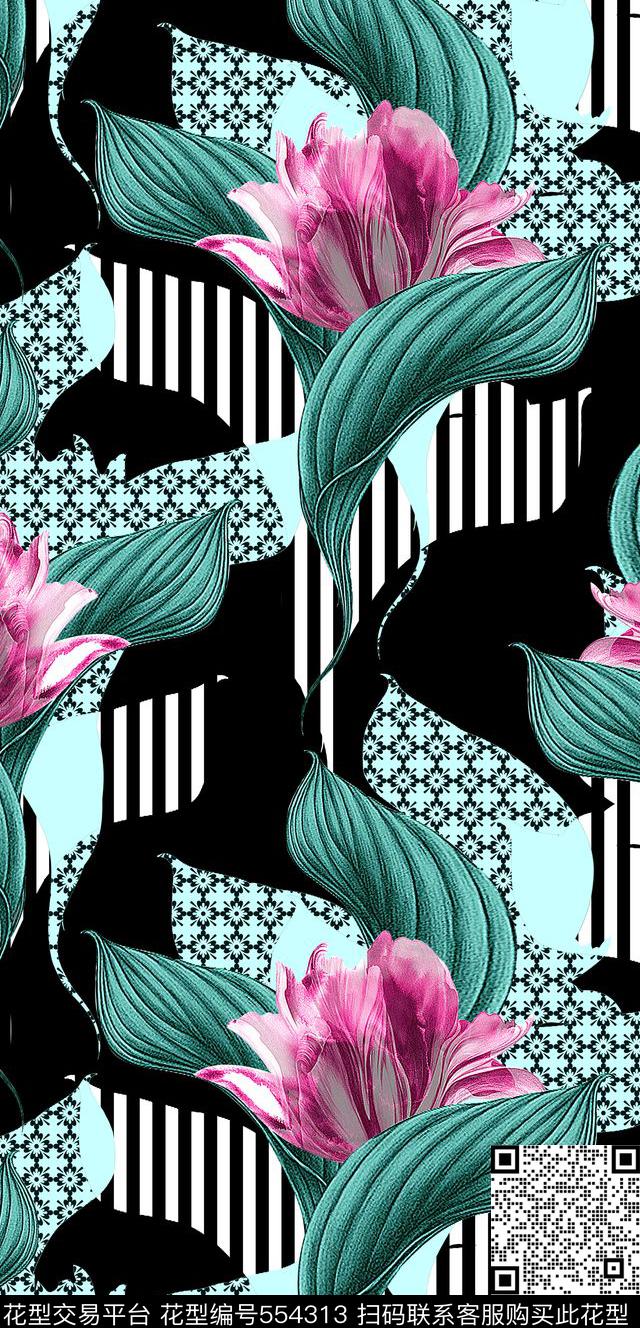 花卉几何·复古数码印花华亿平台下载（图片编号: 554313） - 瓦栏（Walan）