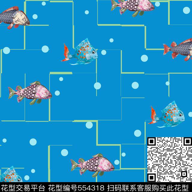 海洋鱼时尚流行数码印花华亿平台下载（图片编号: 554318） - 瓦栏（Walan）