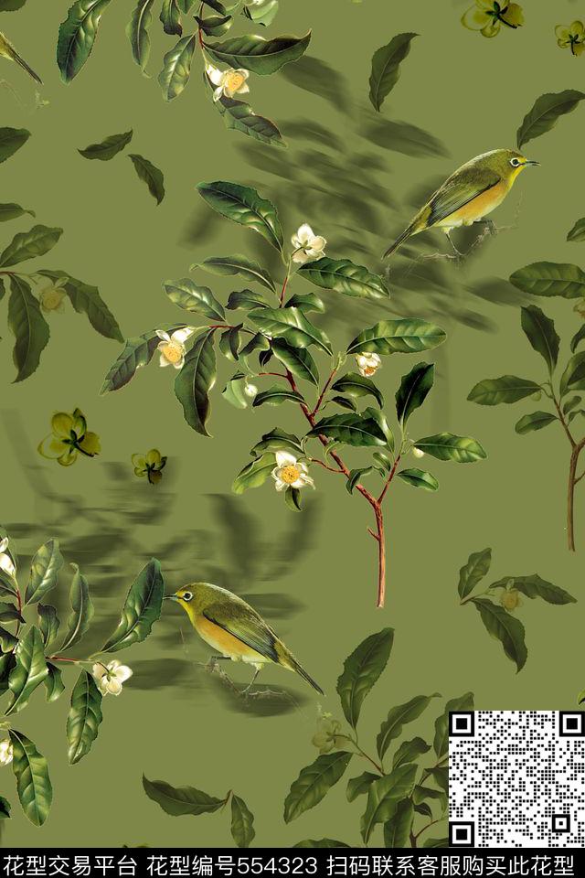 复古田园风鸟复古树叶肌理花卉果实素雅配色休闲女装沙发布桌布数码印花华亿平台下载（图片编号: 554323） - 瓦栏（Walan）