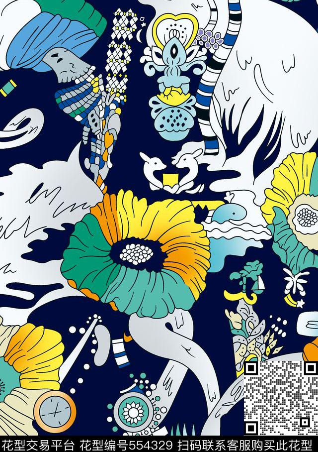 asdf流行时尚手绘大牌华亿平台流行时尚花卉个性休闲传统印花华亿平台下载（图片编号: 554329） - 瓦栏（Walan）