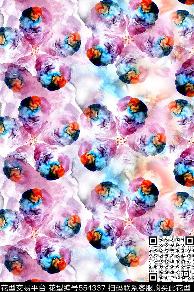 连衣裙墨迹现代流行数码印花华亿平台下载（图片编号: 554337） - 瓦栏（Walan）