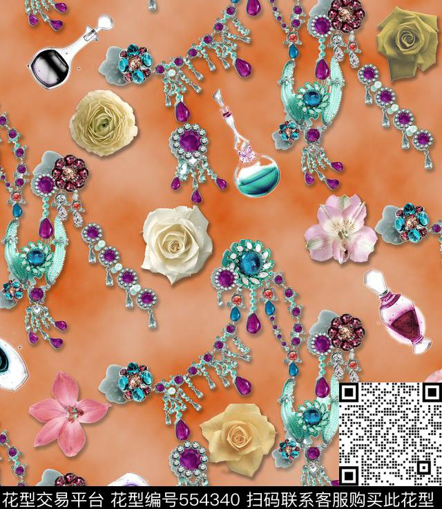 服装复古花卉数码印花华亿平台下载（图片编号: 554340） - 瓦栏（Walan）