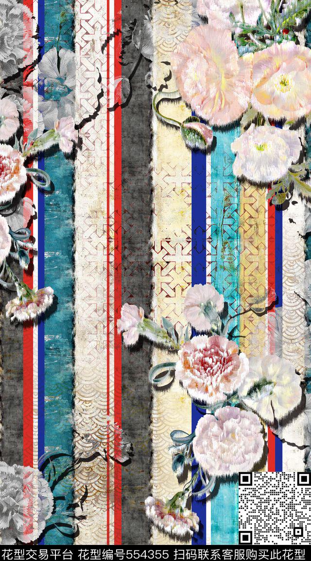 笔触抽象创意数码印花华亿平台下载（图片编号: 554355） - 瓦栏（Walan）