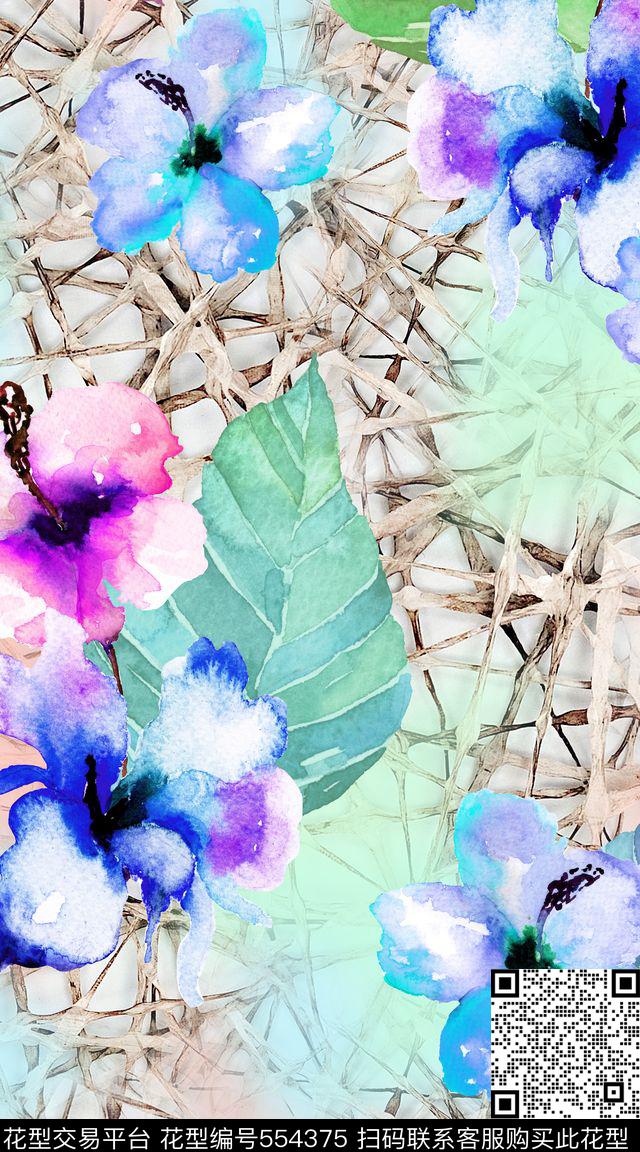 时尚立体树枝数码印花华亿平台下载（图片编号: 554375） - 瓦栏（Walan）