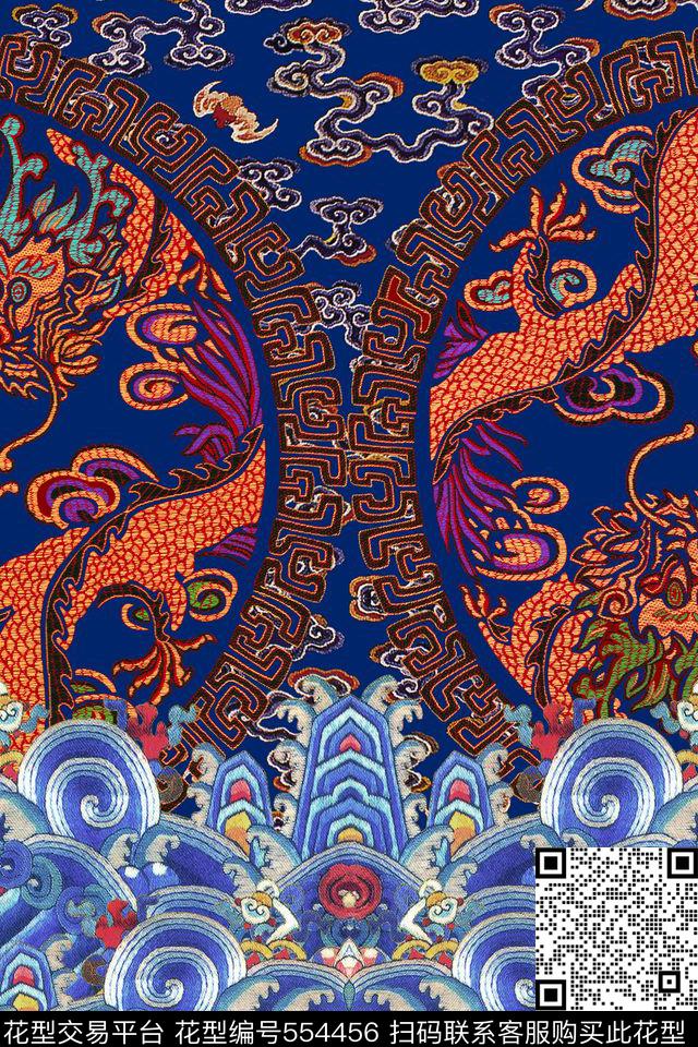 MAX-定位中国民族风云纹刺绣游龙定位旗袍印花数码印花华亿平台下载（图片编号: 554456） - 瓦栏（Walan）
