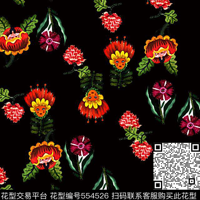 抽象花平色数码印花华亿平台下载（图片编号: 554526） - 瓦栏（Walan）