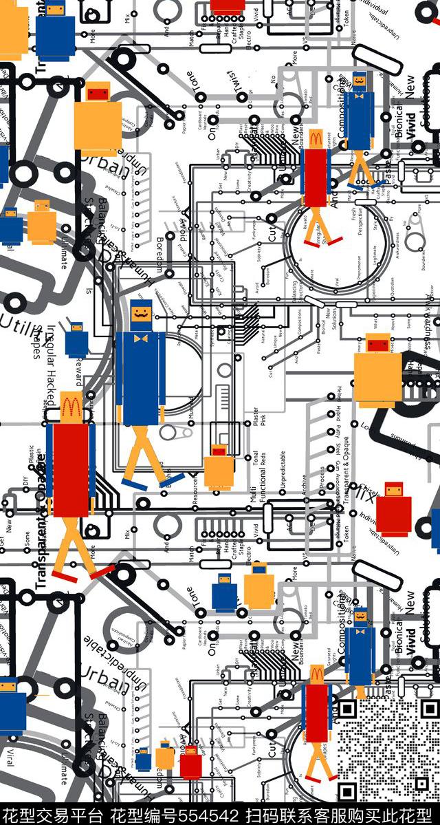 趣味几何形色路人趣味传统印花华亿平台下载（图片编号: 554542） - 瓦栏（Walan）