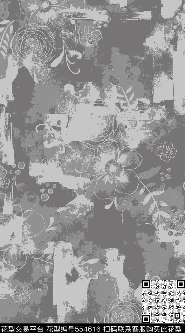 asdf原创时尚潮流asdf斑驳肌理破碎效果asdf田园花卉线描传统印花华亿平台下载（图片编号: 554616） - 瓦栏（Walan）