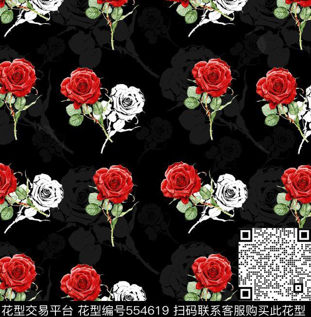 玫瑰手绘撞色时尚大衣鱼子匠-清新印花传统印花华亿平台下载（图片编号: 554619） - 瓦栏（Walan）
