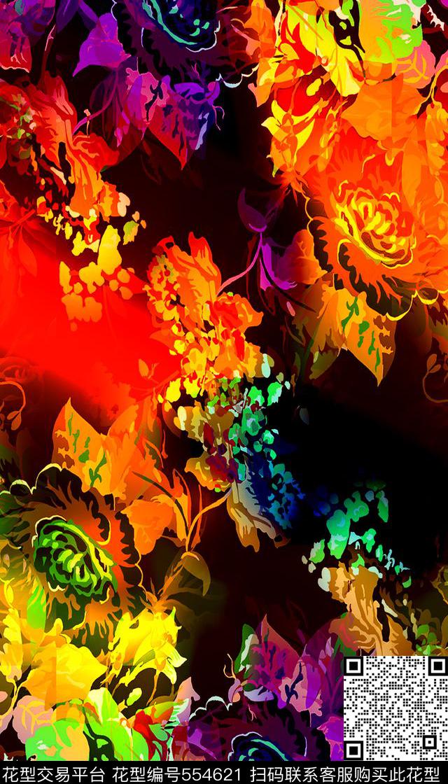 抽象水彩大花花卉油墨手绘数码印花华亿平台下载（图片编号: 554621） - 瓦栏（Walan）