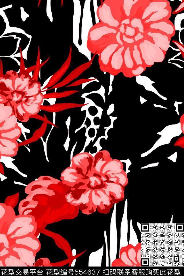 花卉简约潮流数码印花华亿平台下载（图片编号: 554637） - 瓦栏（Walan）