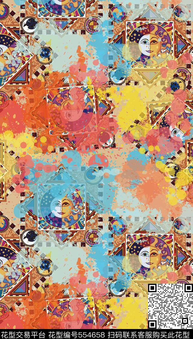 欧式宫廷太阳神女装连衣裙数码印花华亿平台下载（图片编号: 554658） - 瓦栏（Walan）