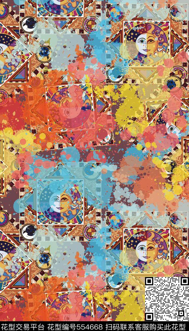 欧式宫廷太阳神女装连衣裙数码印花华亿平台下载（图片编号: 554668） - 瓦栏（Walan）