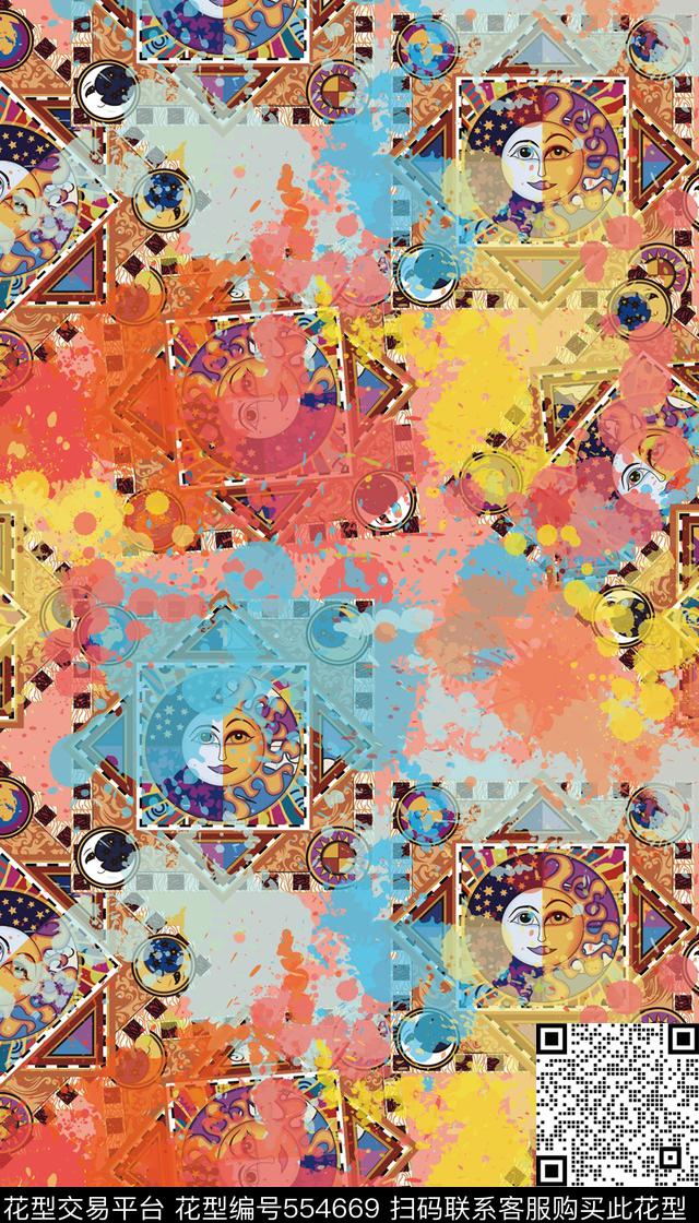 欧式宫廷太阳神女装连衣裙数码印花华亿平台下载（图片编号: 554669） - 瓦栏（Walan）