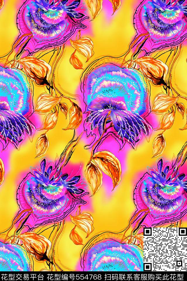 手绘印花花卉组合印花传统印花华亿平台下载（图片编号: 554768） - 瓦栏（Walan）