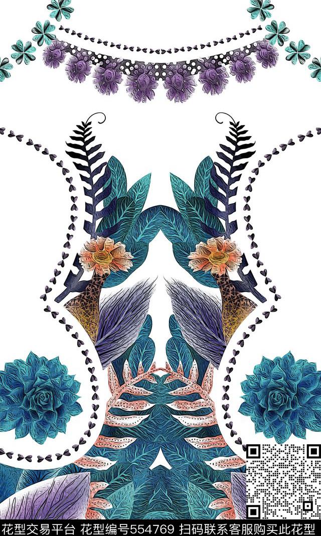 欧美时尚花卉数码印花华亿平台下载（图片编号: 554769） - 瓦栏（Walan）