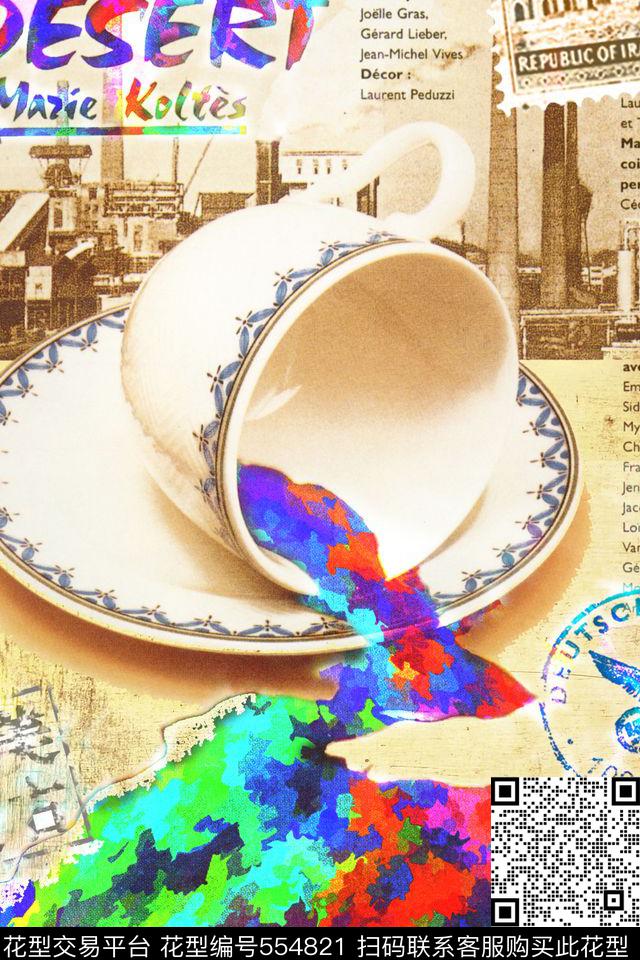 美式咖啡英伦复古英文字母数码印花华亿平台下载（图片编号: 554821） - 瓦栏（Walan）