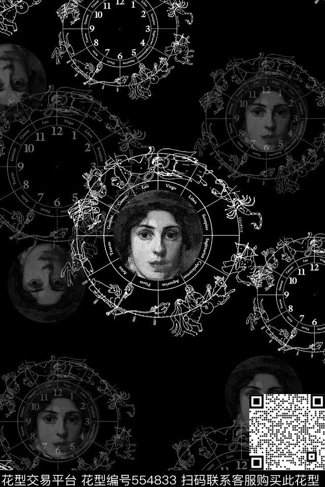 抽象男装图案星座盘人物头像数码印花华亿平台下载（图片编号: 554833） - 瓦栏（Walan）