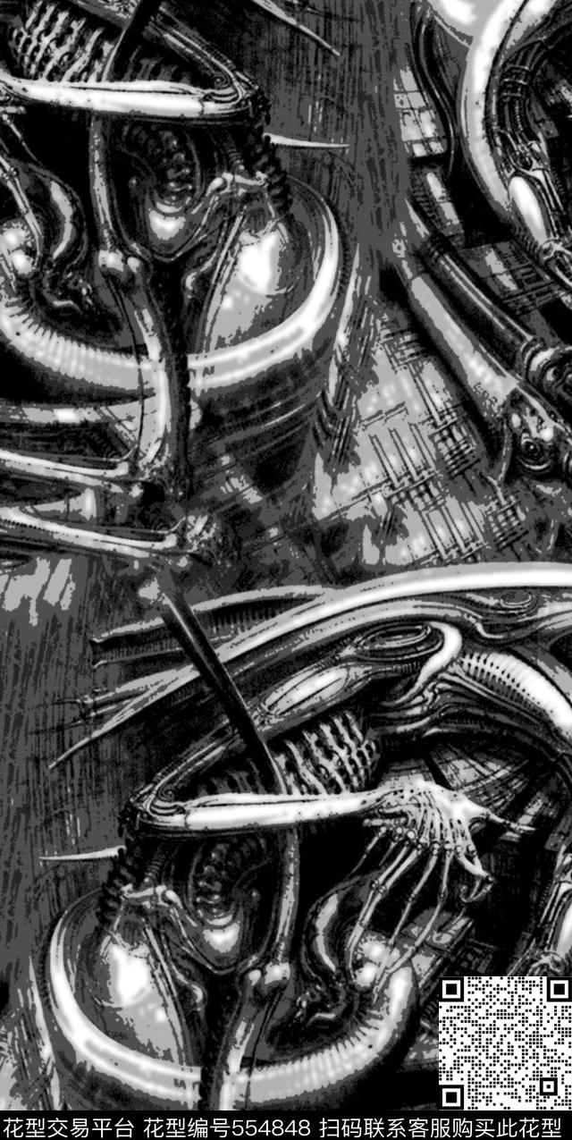 抽象男装图案黑暗美学外星怪纹理数码印花华亿平台下载（图片编号: 554848） - 瓦栏（Walan）