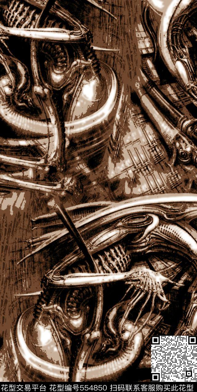 抽象男装图案黑暗美学外星怪纹理数码印花华亿平台下载（图片编号: 554850） - 瓦栏（Walan）
