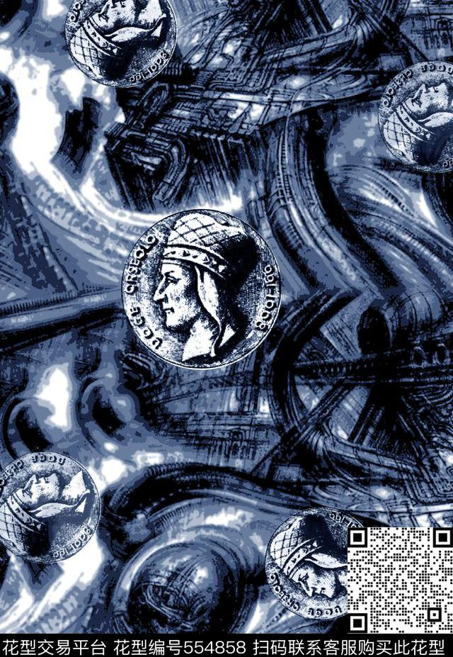 抽象男装图案复古纹理人头像传统印花华亿平台下载（图片编号: 554858） - 瓦栏（Walan）