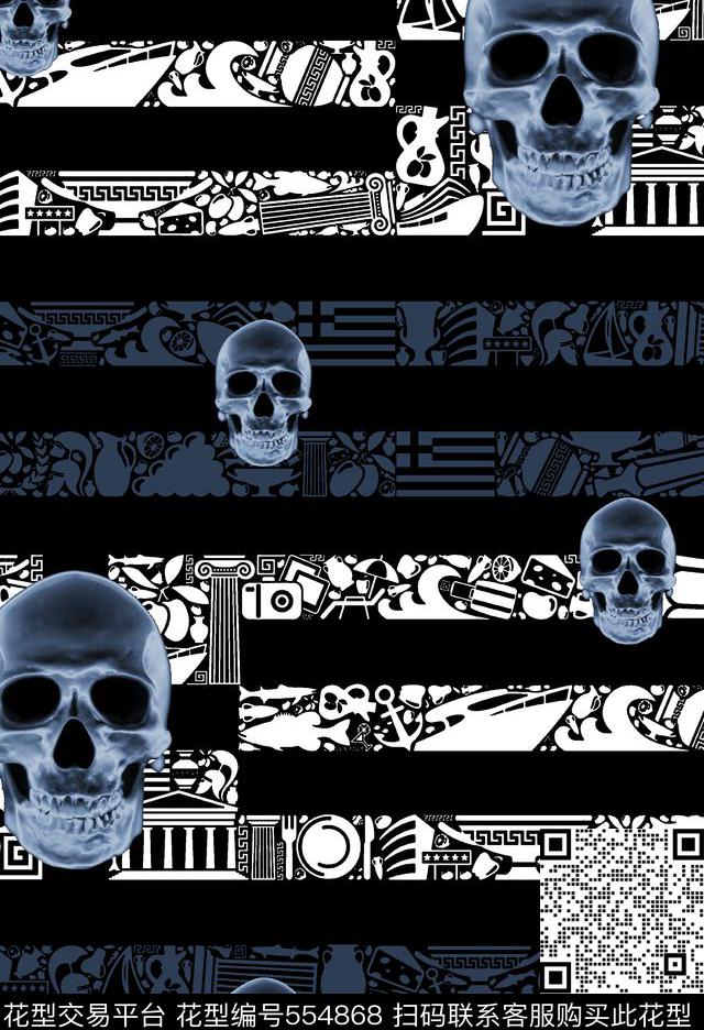 复古男装图案纹理横条骷髅头传统印花华亿平台下载（图片编号: 554868） - 瓦栏（Walan）