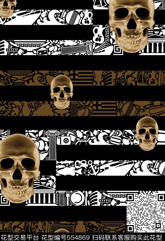 复古男装图案纹理横条骷髅头传统印花华亿平台下载（图片编号: 554869） - 瓦栏（Walan）