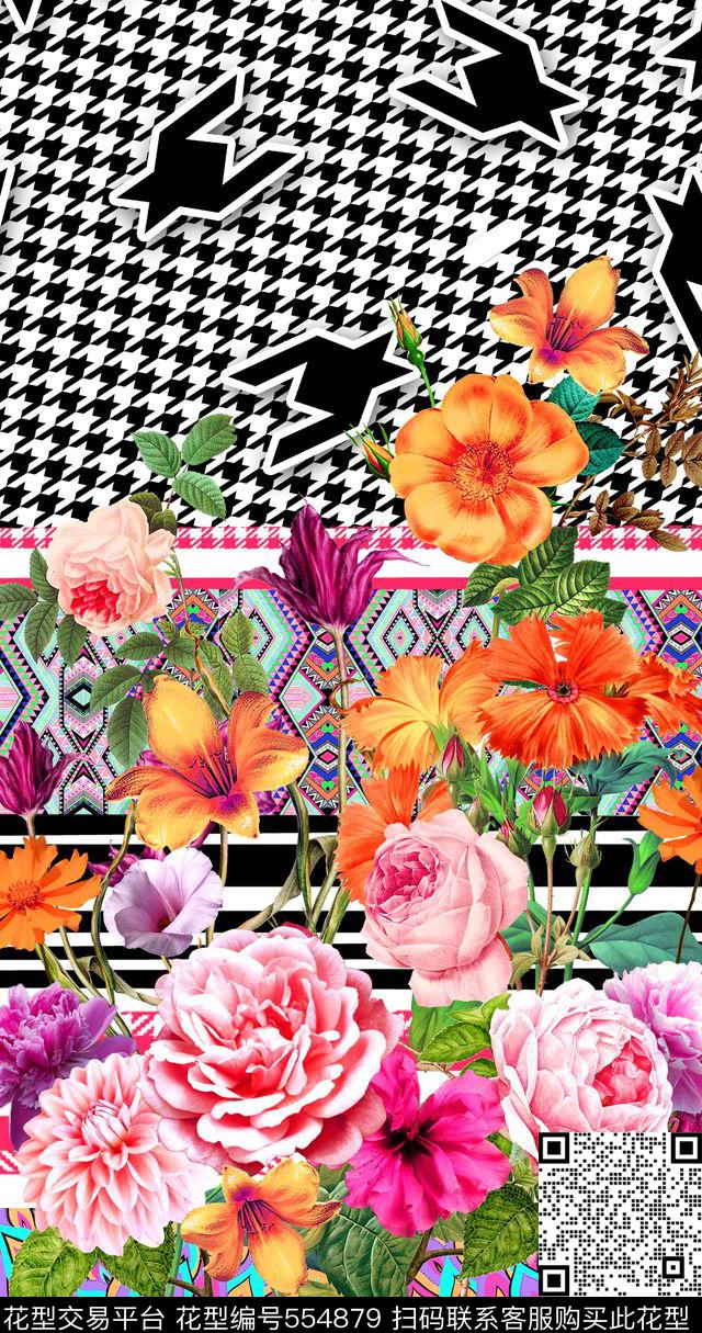 手绘花卉定位数码印花华亿平台下载（图片编号: 554879） - 瓦栏（Walan）