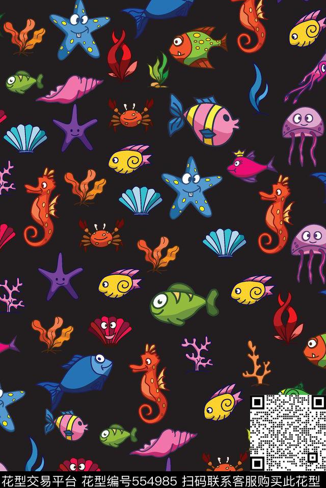 卡通海底生物传统印花华亿平台下载（图片编号: 554985） - 瓦栏（Walan）