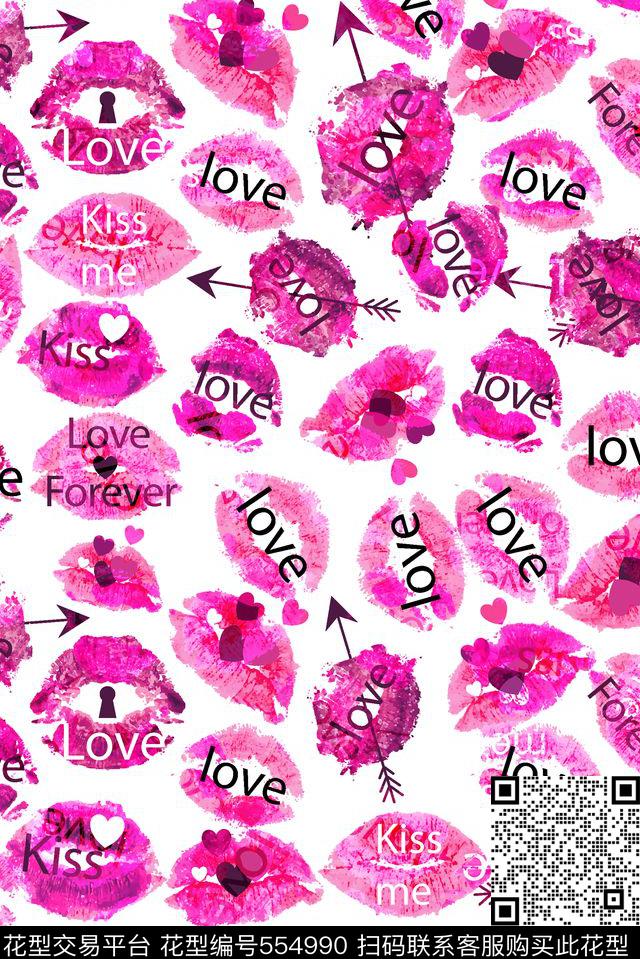 水墨水彩唇印数码印花华亿平台下载（图片编号: 554990） - 瓦栏（Walan）